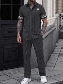 Manfinity CasualCool 男士休閒套裝，復古格紋圖案與街頭風設計 - 黑色 - 查看 4