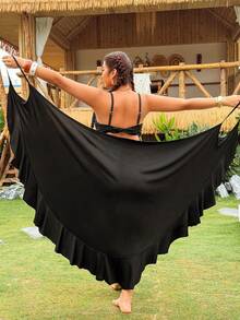 Swim Vcay Plus Size Women Kimono Style Maxi Dress With Ruffle Hem - Black - View 7