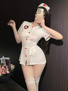 Dansine Women's Nurse Costume Role Play Dress - White - View 5