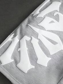 SLATEMANN Pantalones cortos para hombre con estampado de letras y cintura en contraste - Gris - Ver 3