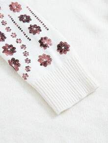 Rusticease Plus Size Women's Floral Sequin Raglan Long Sleeve Pullover Sweater Winter - Apricot - View 5