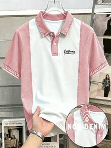 Manfinity Joysei Camisa polo de manga corta con bloques de color y patchwork para hombre - Rosa - Ver 1
