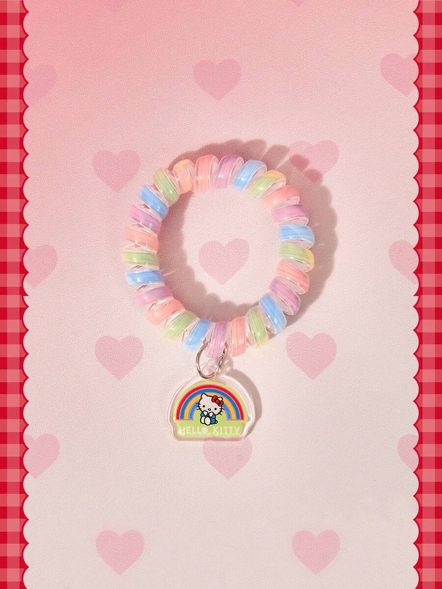 HELLO KITTY AND FRIENDS | SHEIN 1 buah Tali Rambut Elastisitas Tinggi Motif Gradien Pelangi untuk Kabel Telepon, Tali Rambut untuk Usus Besar - MultiWarna - View 1