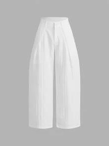 SWAVVY Pantalones casuales versátiles de unicolor con pierna curva para hombre - Blanco - Ver 4