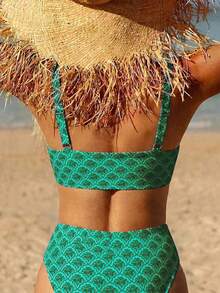Swim Mod 2026 Spring/Summer Sweet & Spicy Girl Retro Bikini, Small Bust Hot-Selling High-End Minimalist Sexy Style Two-Piece Bikini Swimsuit, Perfect For Beach Photos + Hot Spring Vacation - Green - View 2