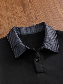 SWAVVY 男士休閒寬鬆版標準尺寸長袖運動衫 黑色刺繡 Polo 領 春秋款 - 黑色 - 查看 6
