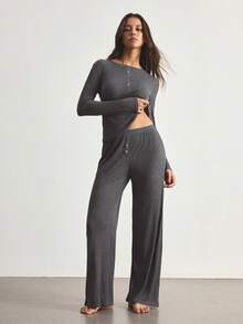 Ocili Wool Comfortable Minimalist Basic Long Pants Draping Women's Loungewear Bottoms Lounge Dark Grey Autumn - Dark Grey - View 2