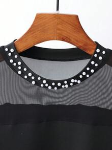 GlowEve Women's New All-Season Casual Commute Exquisite Beaded Mesh Patchwork Short Sleeve T-Shirt - Black - View 4