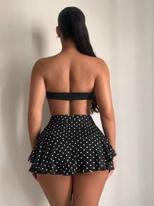 SHEIN SXY 夏季性感高腰荷葉邊裙褲 - 黑與白 - 查看 2