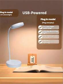 Teckwe USB Rechargeable LED Desk Lamp, Eye-Caring Reading Light, USB Powered, 3 Brightness Levels, Switchable White/Neutral/Warm Light Modes, Night Light Function, Ideal For Home Office Reading & Study, 800mAh Battery Capacity - Three-tone Lighting - View 11