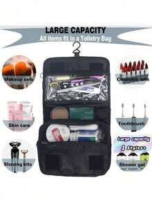 1 pieza Bolsa de maquillaje colgante multifuncional, bolsa de almacenamiento, gran capacidad, fácil de transportar, regalo navideño, vibraciones bohemias - Negro - Ver 10