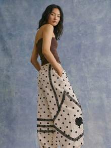 Bohemela Casual Cute Woven Polka Dot Pattern Loose Cuffed Women's Long Pants Vacation Pink Autumn - White - View 2