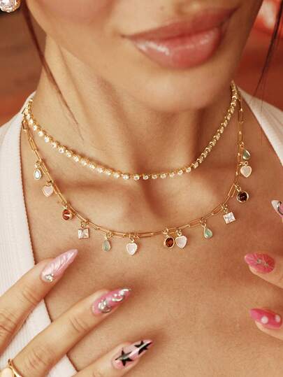 Glisma Collar de gemas de colores de verano