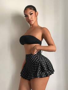 SHEIN SXY 夏季性感高腰荷葉邊裙褲 - 黑與白 - 查看 6