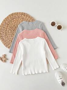 SHEIN 女嬰休閒百搭純色長袖上衣 - 彩色 - 查看 2