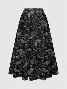 ROMWE Goth 女款全印花休閒百搭日常穿著裙 - 黑色 - 查看 2