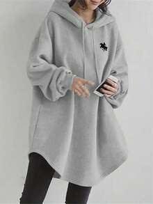 SHEIN Plus Size Casual Hooded Sweatshirt, Autumn/Winter - Grey - View 1