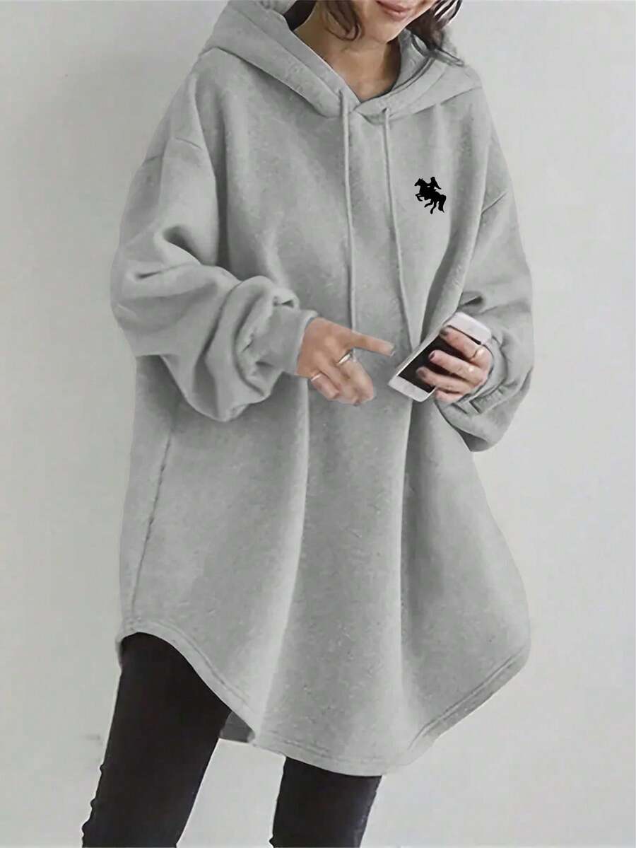 SHEIN Plus Size Casual Hooded Sweatshirt, Autumn/Winter - Grey - View 1