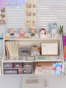 1 Double-Layer Height-Adjustable Desktop Shelf For Dormitory/Office Use, Organizing Cosmetics, Stationery, And Books. - White - View 8