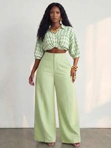 BamGlimmer Women's Casual Solid Color Basic Long Pants, Suitable For Daily Wear, Commuting, Leisure And Vacation, Spring/Summer/Autumn - Mint Green - View 3