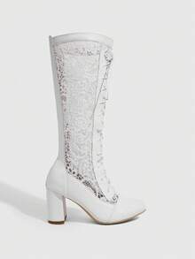 Daringsoles Women's Lace-Up Design PU Leather Daily Versatile Fashion Over-The-Knee Boots - White - View 2