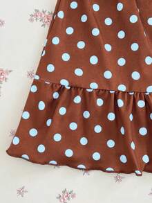 Elamini Women's Polka Dot Bow Decor Casual Daily Summer Dress - Brown - View 6