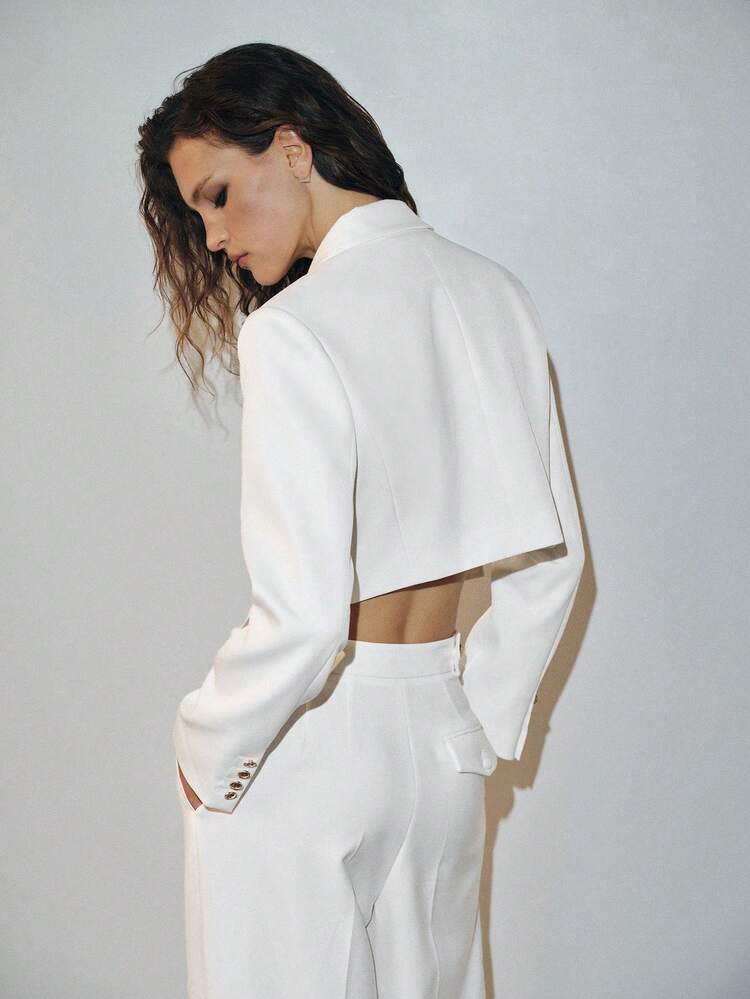 MOTF PREMIUM FRENCH STYLE CROPPED LOOSE SILHOUETTE BLAZER AUTUMN/WINTER - White - View 2