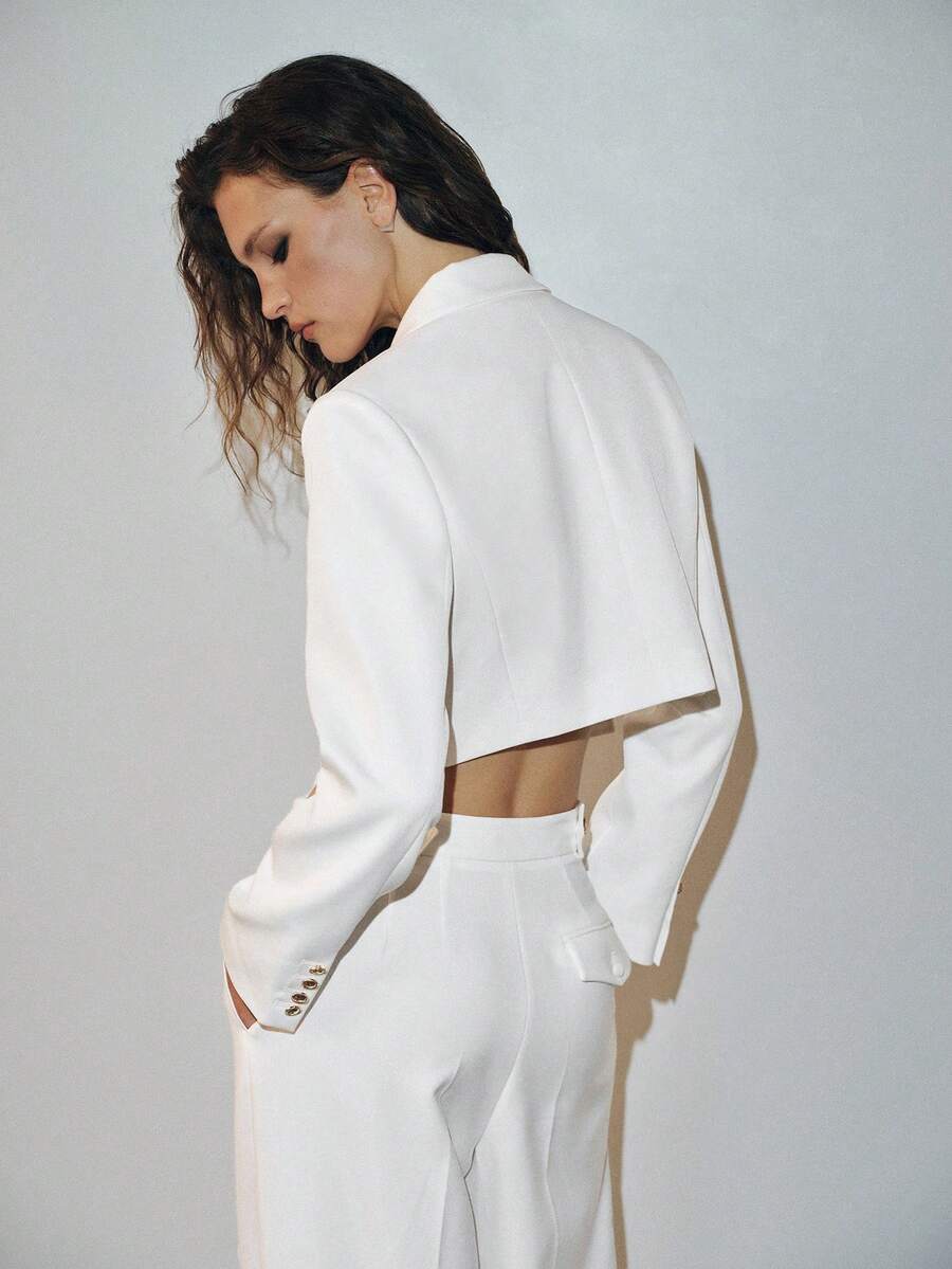 MOTF PREMIUM FRENCH STYLE CROPPED LOOSE SILHOUETTE BLAZER AUTUMN/WINTER - White - View 2