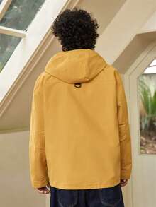 Whitmere 1pc Men's Mustard Yellow Hooded Windbreaker, Men's Utility Jacket, Men's Jacket, Men's Windbreaker, Anti-Lost Zipper Large Pockets Design, Sporty, Machine Washable, Outdoor Hiking Functional Jacket, Comfortable Daily Menswear Top - Yellow - View 2