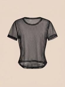 Cheerettes Women's Solid Color Round Neck Casual Versatile Daily Travel Sports Short Sleeve T-Shirt 2pcs/Pack - Black and White - View 11