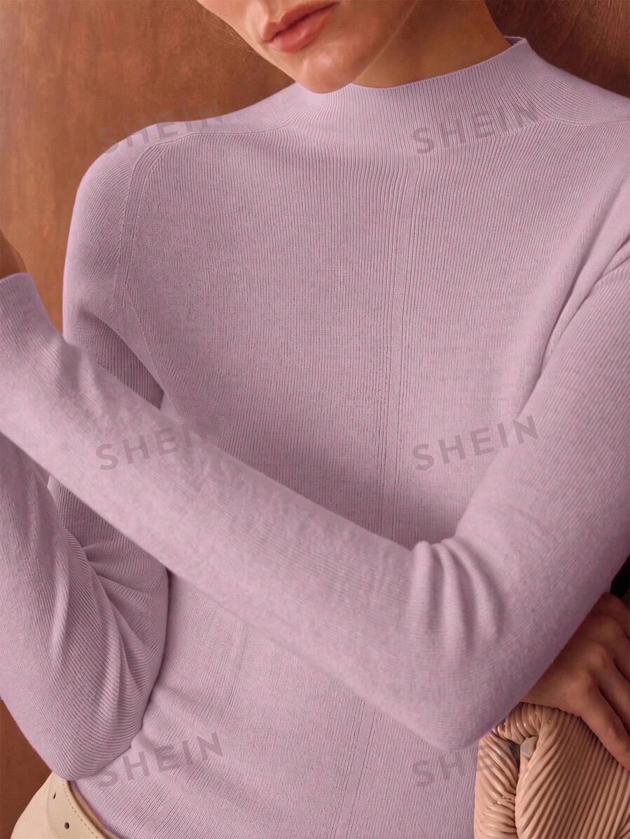 MOTF PREMIUM WOMEN'S AUTUMN/WINTER CASUAL MINIMALIST SOLID COLOR MOCK NECK SEAMLESS SLIM FIT SWEATER - Dusty Pink - View 2