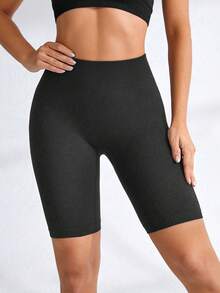 SHEIN Sports 女款簡約百搭緊身運動短褲，適合瑜伽與跑步 - 深灰色 - 查看 3