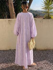 Livesso Robe ample mi-longue à col en V ajouré en dentelle pour femmes, robe d'été pour vacances - Prune - Voir 2