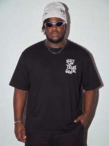 Modcrash Plus Size Men's Letter Print Lightweight Crew Neck Short Sleeve T-Shirt - Black - View 3