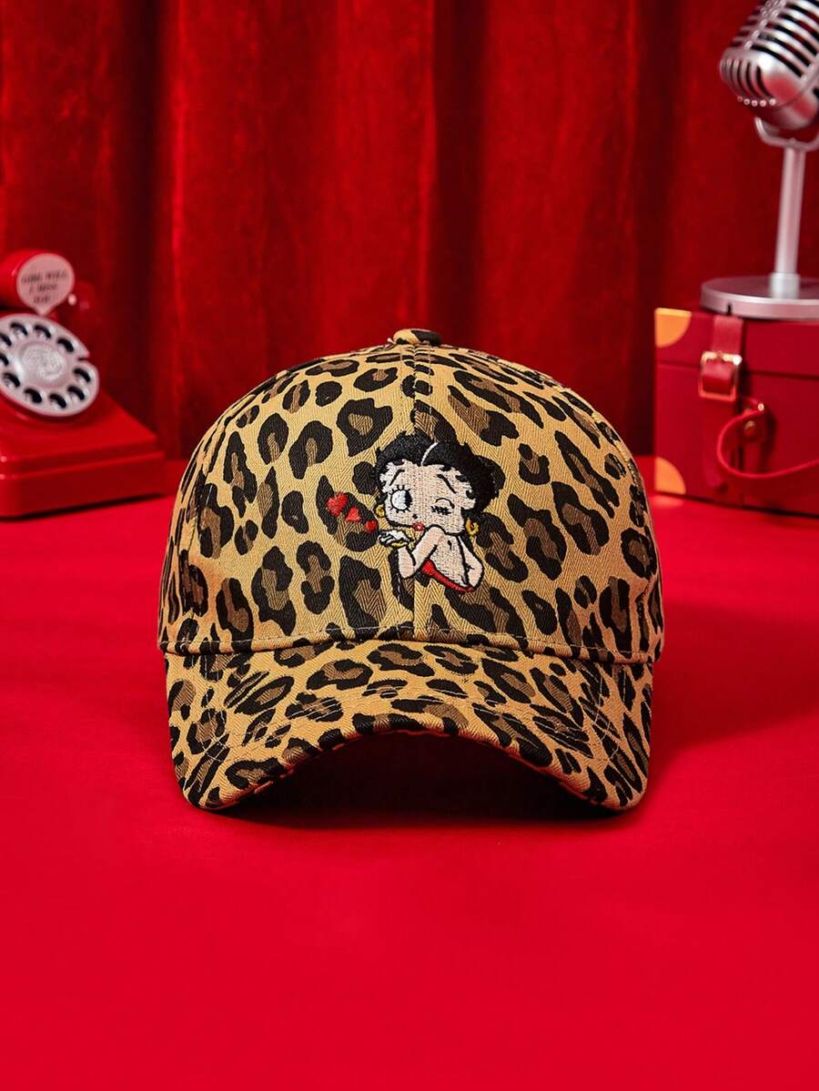 Betty Boop X Joivida 女款豹紋棒球帽,時尚百搭,適合日常穿著 - 深色 - 查看 1