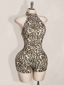 SHEIN ICON 女款豹紋掛脖修身連身褲 - 彩色 - 查看 10