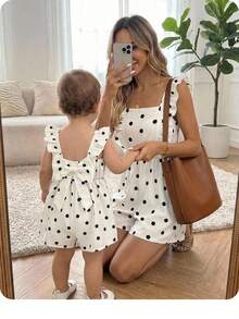 SHEIN Pelele casual de uso diario con volantes y lunares para bebé niña - Blanco - Ver 1