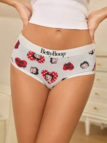 Betty Boop x SHEIN 女款波點愛心卡通印花三角內褲 - 白色 - 查看 5