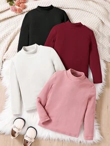 SHEIN 兒童青少年女孩超值優惠：「買1件得3件」4件組，純色修身休閒圓領T恤，秋冬款 - 彩色 - 查看 1