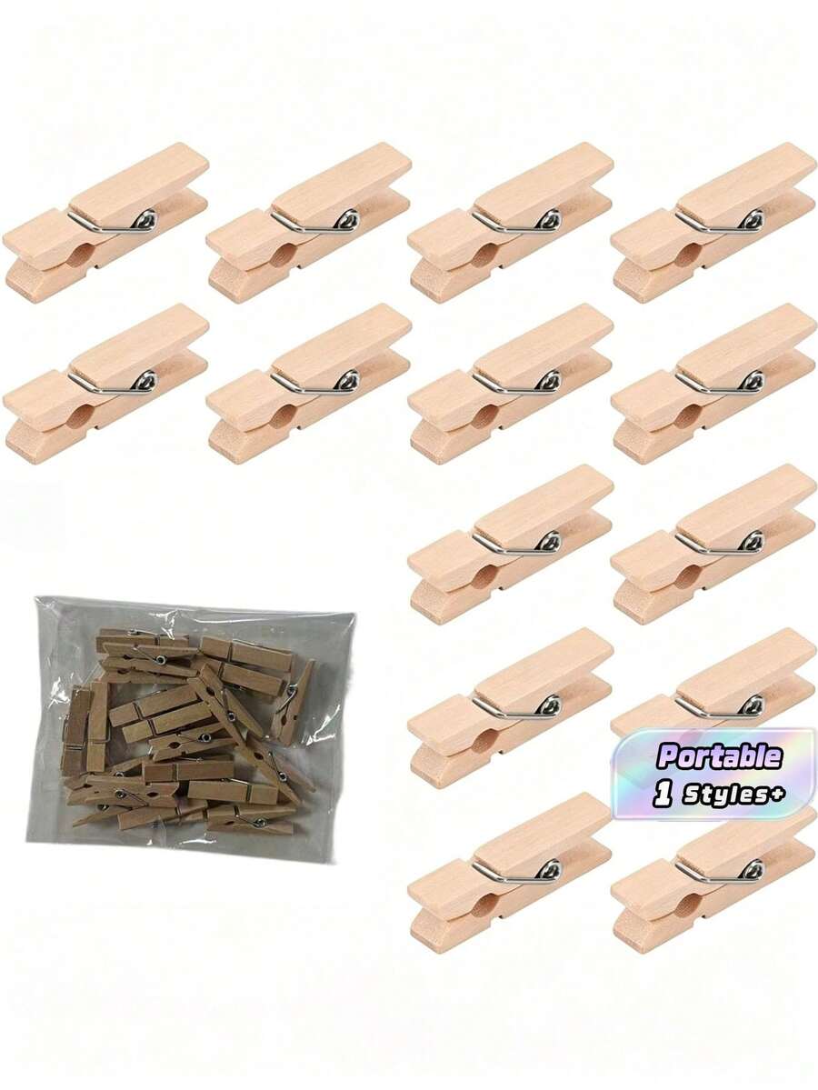 20pcs Creative Wooden Clips, Photo Clips, Cork Board Pins, Multipurpose Pins Suitable For Cork Boards And Bulletin Boards, Office And Classroom Decor - Multicolor - View 1