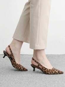 CUCCOO BIZCHIC French Pointed Slouchy Wind Suede Leopard Print Rear Empty Sandals Women's Summer New Outer Wear Kitten And Commuter Date - leopard print - View 5