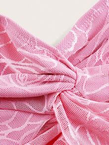 SHEIN ICON Spring  Twist Front Split Hem Tube Pink Top - Pink - View 5