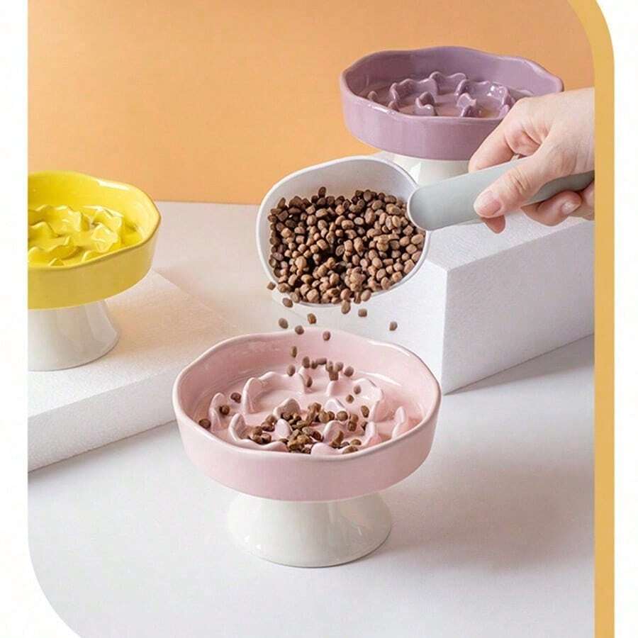 Ceramic Slow Feeder Bowl, Elevated Cat Bowl For Neck Protection, Anti-Tipping, Pet Food Bowl - multicolor - View 1
