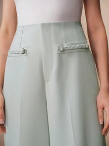 Anewsta Elegant All-Season Commute Work Outfits For Women, Braided Decor Front Pleated Mint Green Women's Suit Pants, Suitable For Commuting, Daily Wear, Outings - Mint Green - View 2