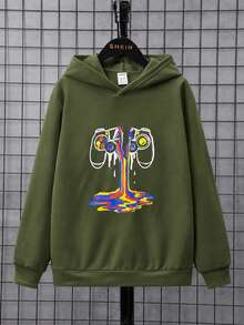 SHEIN 青少年男孩遊戲主機印花長袖休閒運動衫 - 軍綠色 - 查看 6