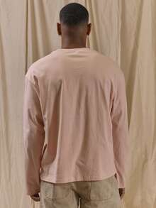 Musero Men Oversized Crewneck Long Sleeve Basic Plain T-Shirt Capsule Wardrobe Layering Spring&Summer - Baby Pink - View 4