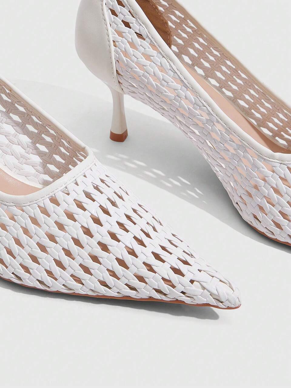 CUCCOO SZL Women Shoes Multi-Color Woven Hollow Pointed Thin Heel Medium Heel Shoes Light Commuter Style Spring And Summer Models Suitable For Workplace Fall Shoes