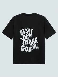 Modcrash Plus Size Men's Letter Print Lightweight Crew Neck Short Sleeve T-Shirt - Black - View 5