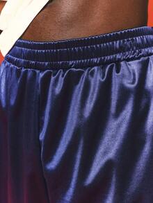 SUMWON Celana Track Satin Kaki Lebar dengan Detail Logo Tulisan Garis Samping, Potongan Longgar - Navy Blue - View 6