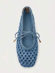 Nöista A Fashionable Blue Ballet Flat, Featuring Breathable Woven Design And Delicate Bow Decoration, Exuding A Fresh And Feminine Style - Dusty Blue - View 3